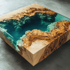 Artigiani Italiani al lavoro su creazioni artigianali in resina e legno: tavoli e complementi realizzati a mano in Italia