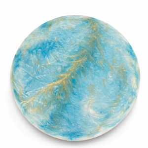 Piatto decorativo rotondo in resina azzurro e oro effetto mare